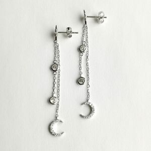 Sterling silver Crescent Moon dangle earrings cz 🆕